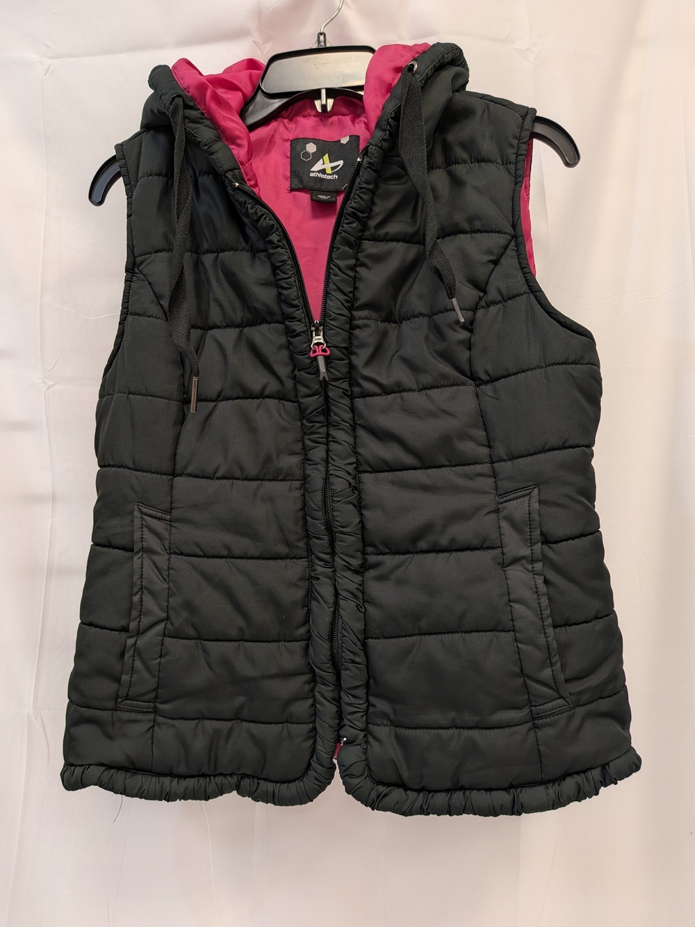 Athletech Black Puffer Vest with Pink Lining